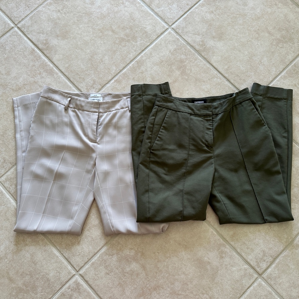Express and Calvin Klein Ankle Cropped Pants in Olive Green and Tan
